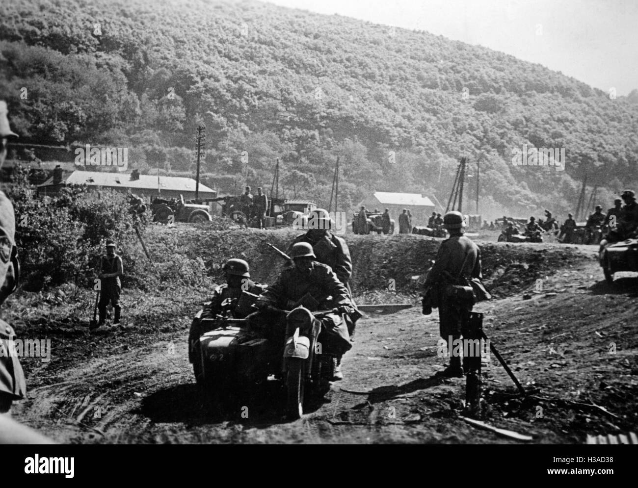 Riflemen moto allemand en France, 1940 Banque D'Images