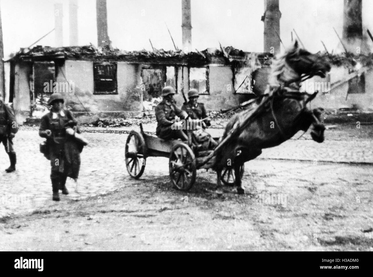 Soldats allemands avec chariot à cheval sur le front de l'Est, 1941 Banque D'Images