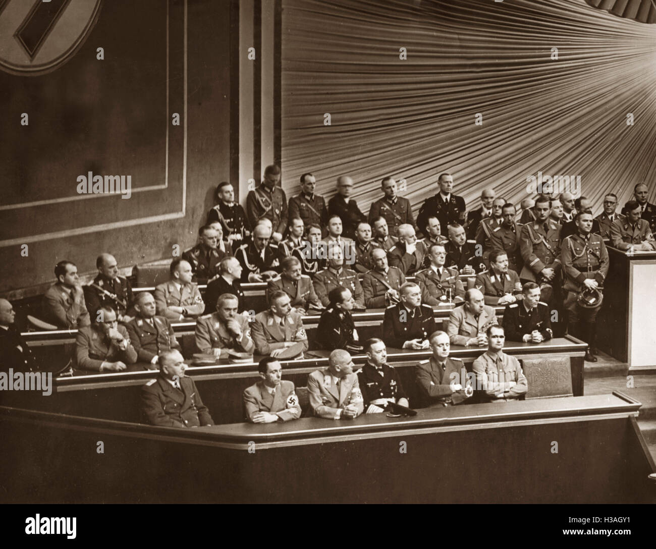 Banc du gouvernement au cours d'une session dans le Reichstag Kroll Opera House de Berlin, 1939 Banque D'Images