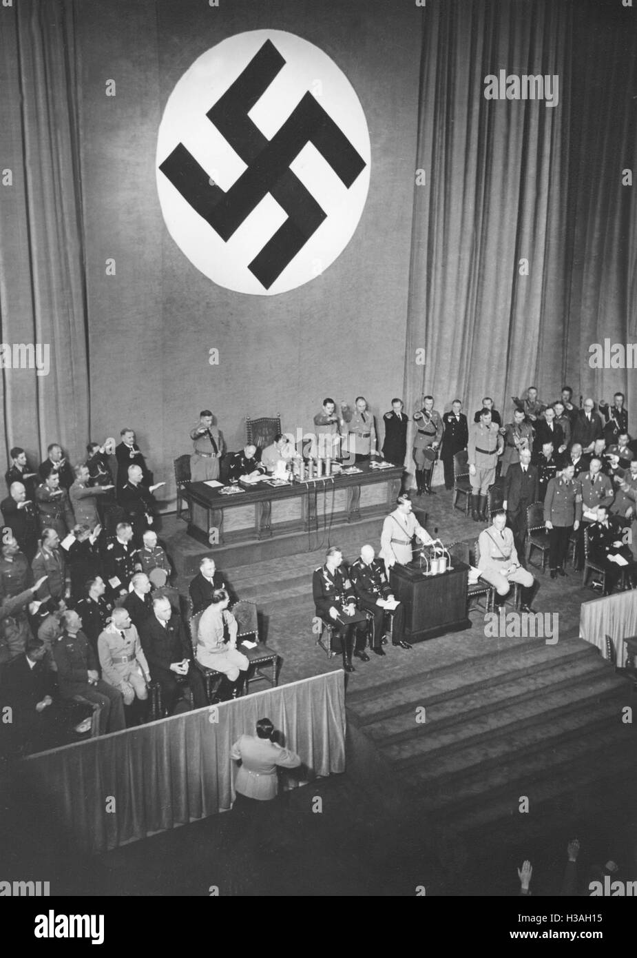 Le discours de Hitler devant le Reichstag en Kulturvereinshaus de Nuremberg (Association culturelle de la maison), 1935 Banque D'Images