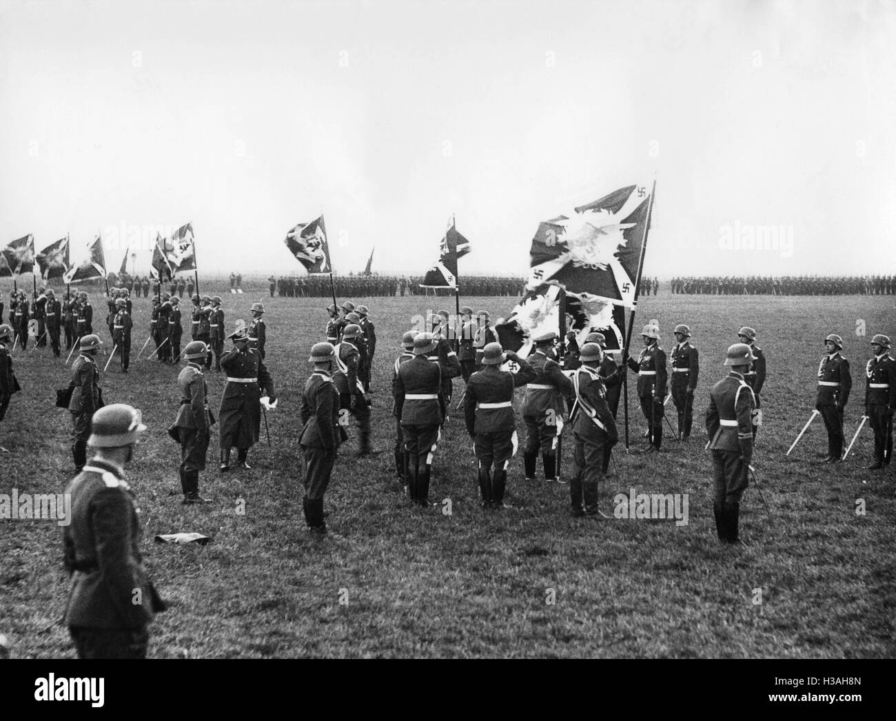 Présentation de 12 drapeaux de troupes de formations de la Luftwaffe, 1936 Banque D'Images