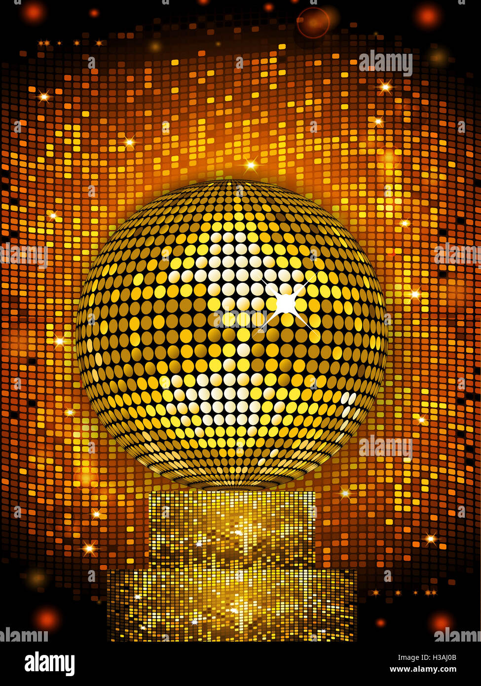 Boule disco d'or sur un socle plus mousseux fond Dorée brillant Banque D'Images