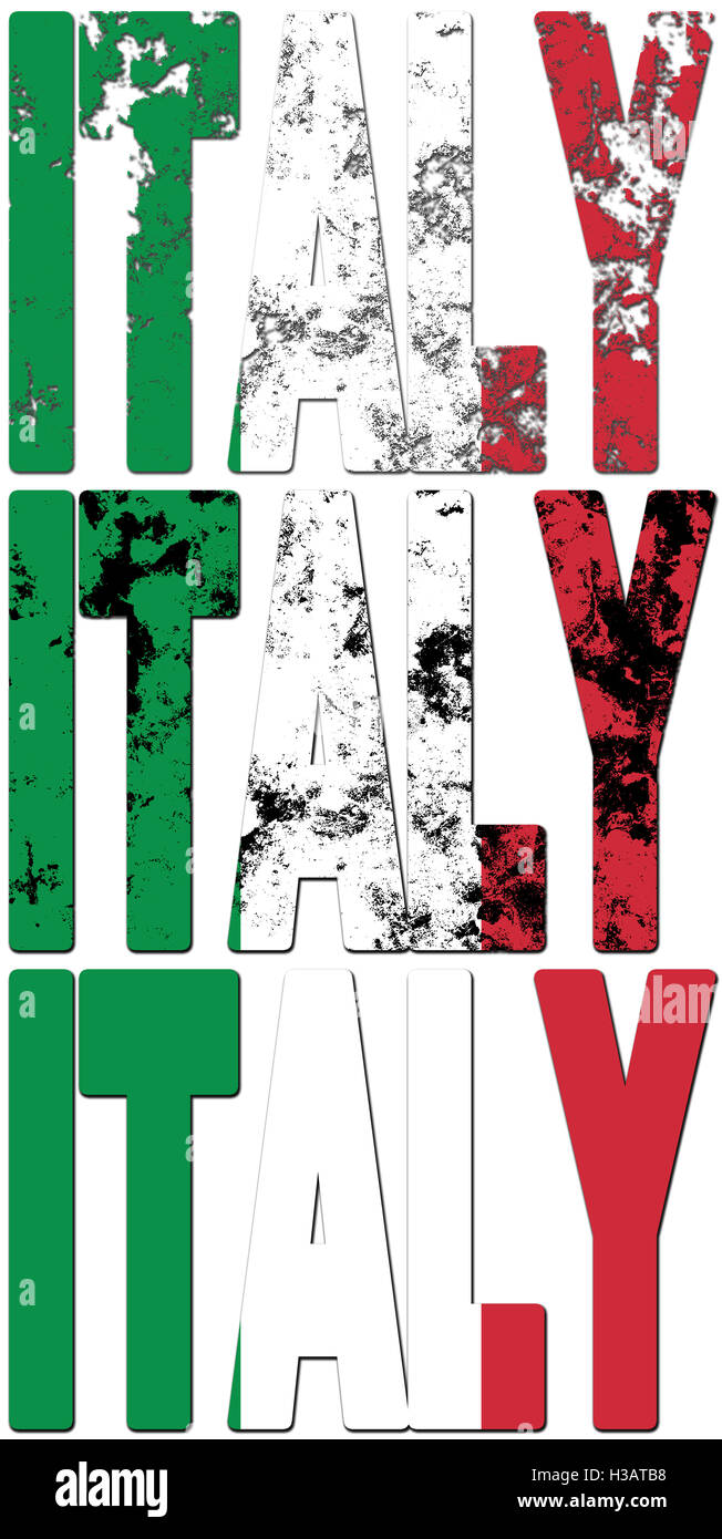 Quelques vieux grunge flag de l'Italie a fait du nom du pays Banque D'Images