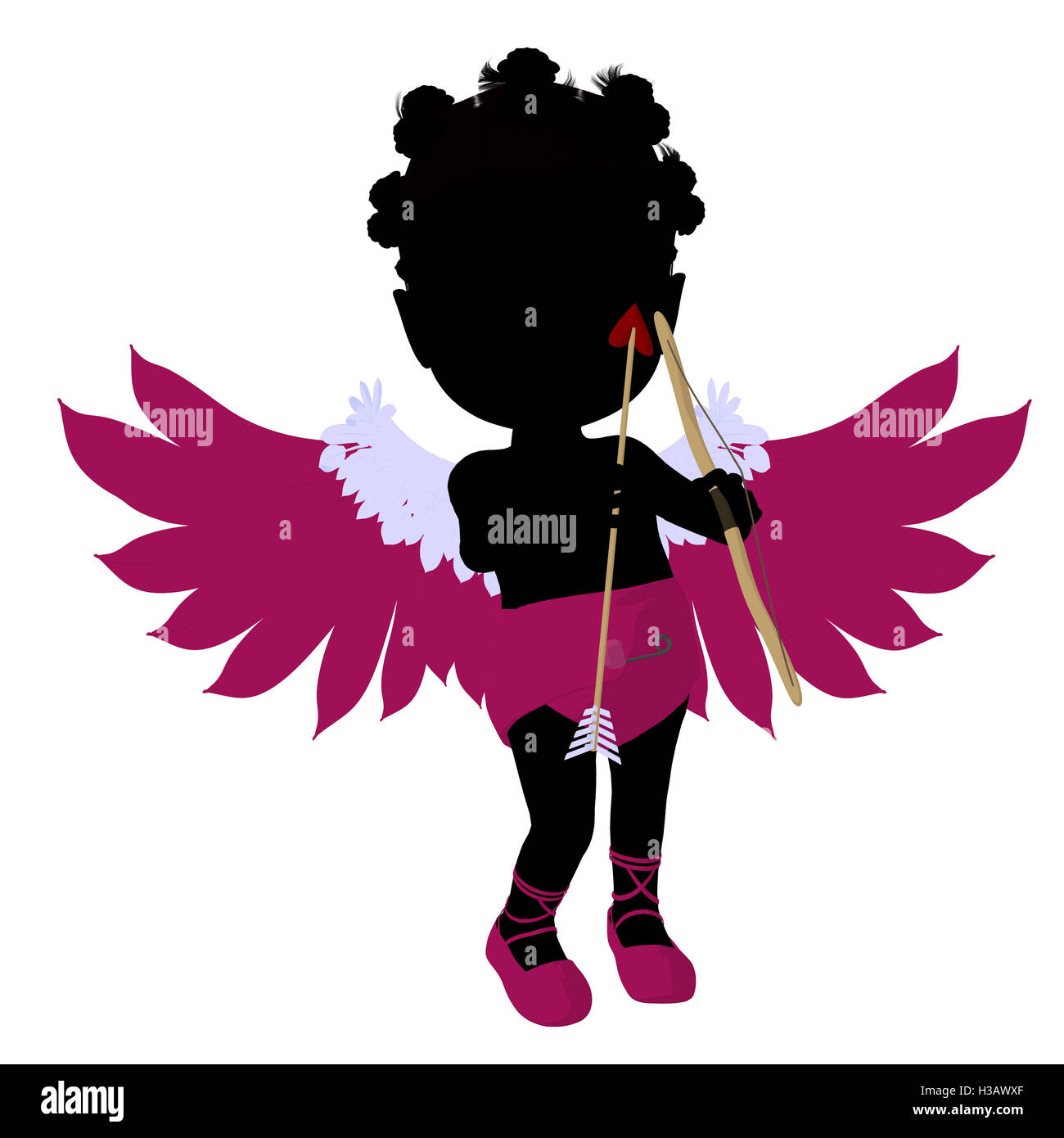 Peu d'African American Girl Cupidon Illustration Silhouette Banque D'Images