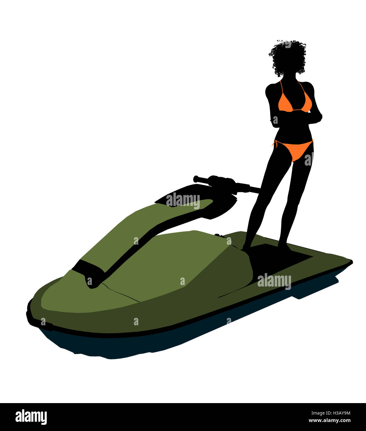 African American Female Jetskier Silhouette Illustration Art Banque D'Images