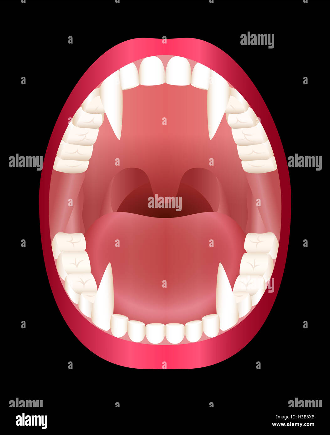 Vamps - crocs bouche ouverte - illustration sur fond noir. Banque D'Images