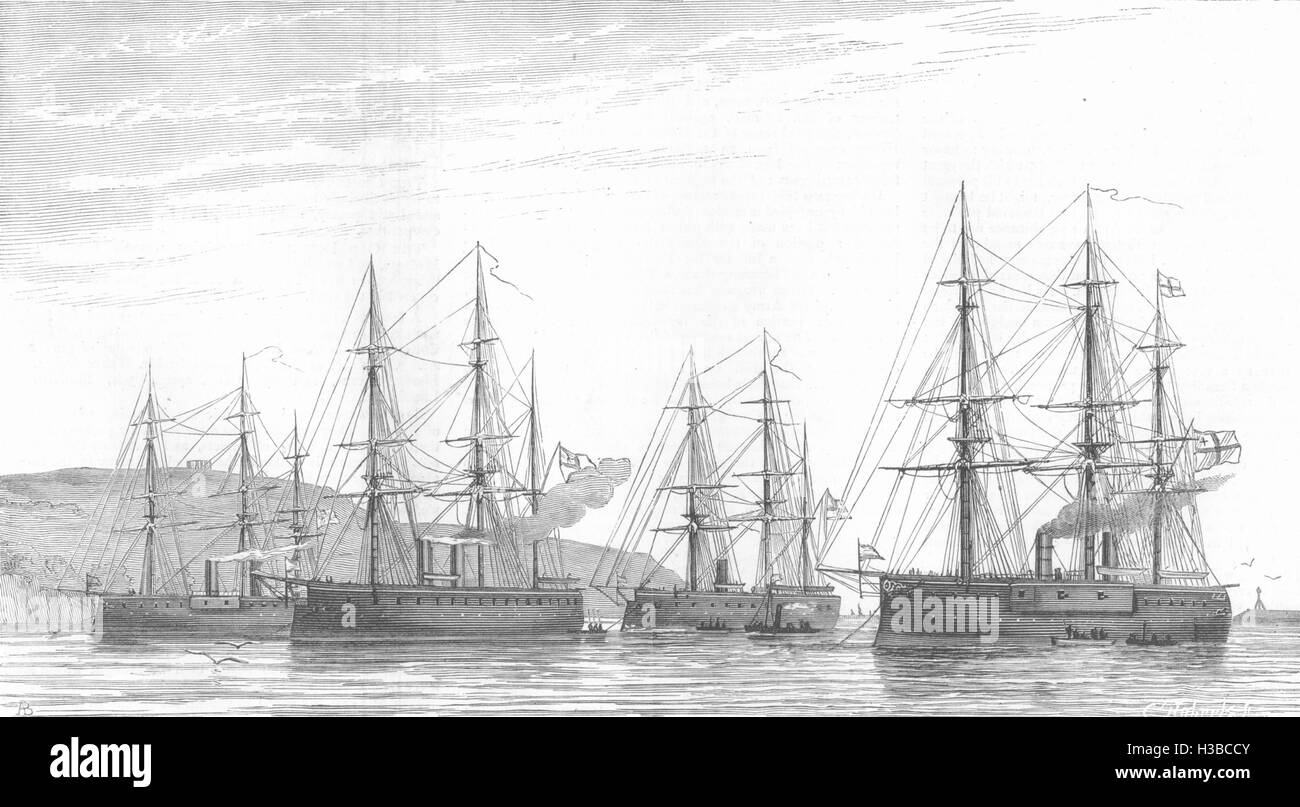 PLYMOUTH flotte ironclad allemand Deutschland;Friedrich Karl;Kronprinz 1876. Le graphique Banque D'Images