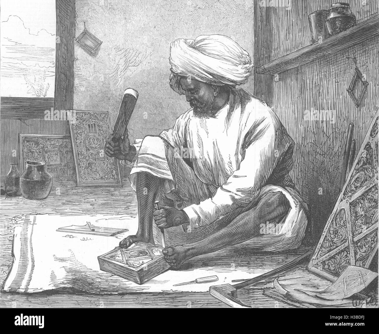 L'Inde un sculpteur sur bois de Shimla 1877. L'Illustrated London News Banque D'Images