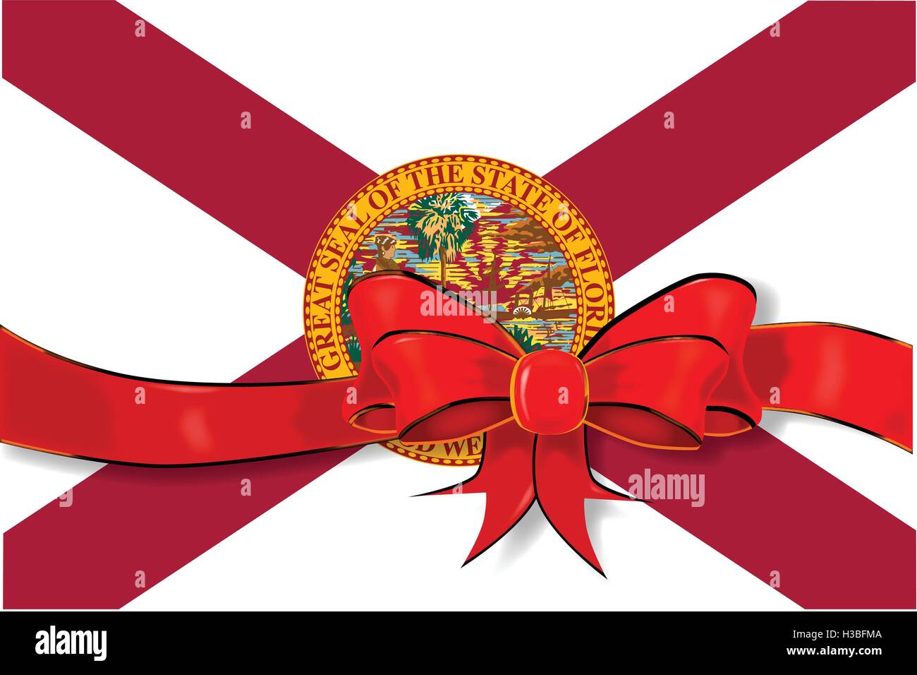 Le drapeau de l'état de Floride USA avec ruban rouge Illustration de Vecteur Le drapeau de l'état de Floride USA avec ruban rouge Illustration de Vecteur
