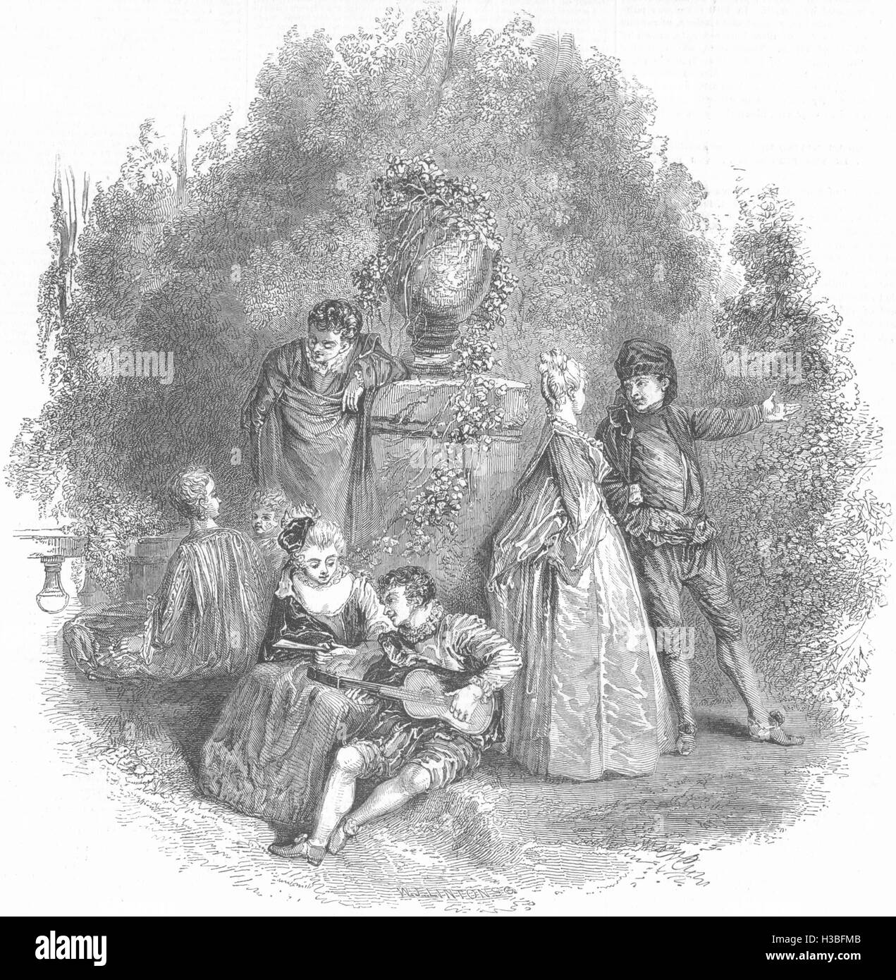 Scène de théâtre Watteau, en 1644 1844. L'Illustrated London News Banque D'Images