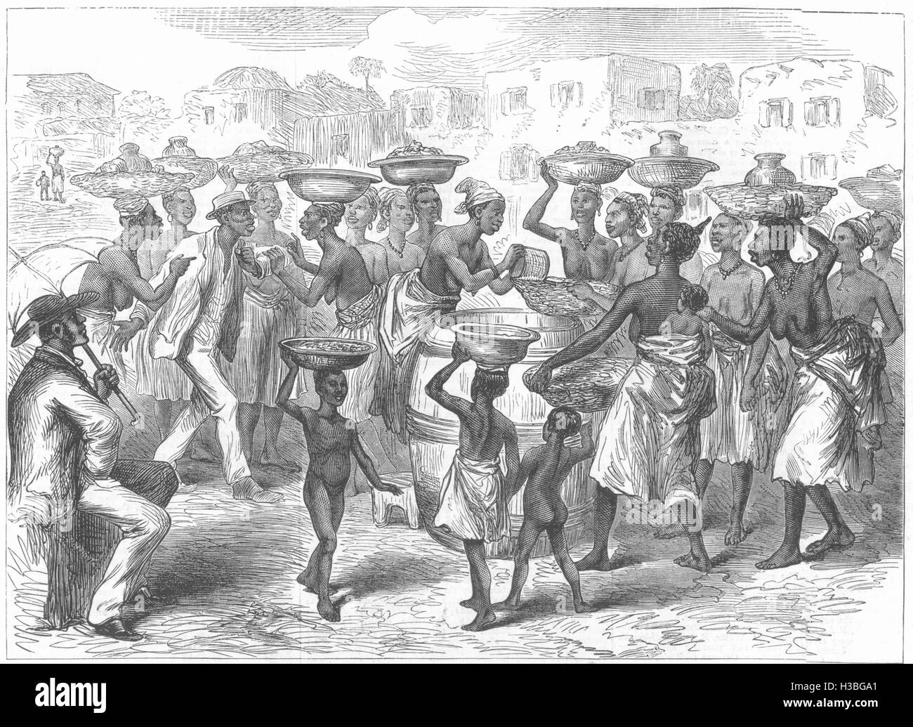Guerre Ashanti du Ghana de vendre le maïs 1874 Château de Cape Coast. L'Illustrated London News Banque D'Images