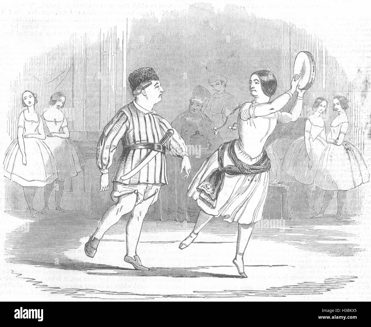 Théâtre & Mme Keeley, pas de tambourin & carving knife-Lyceum 1844. L'Illustrated London News Banque D'Images