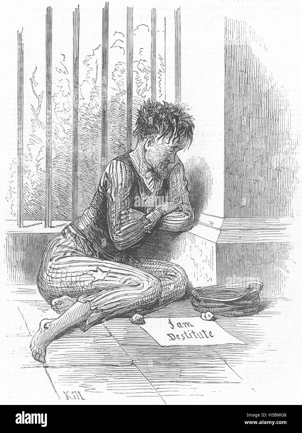 L'inscription 'portraits sur le trottoir' Je suis sans ressources. 1849. L'Illustrated London News Banque D'Images