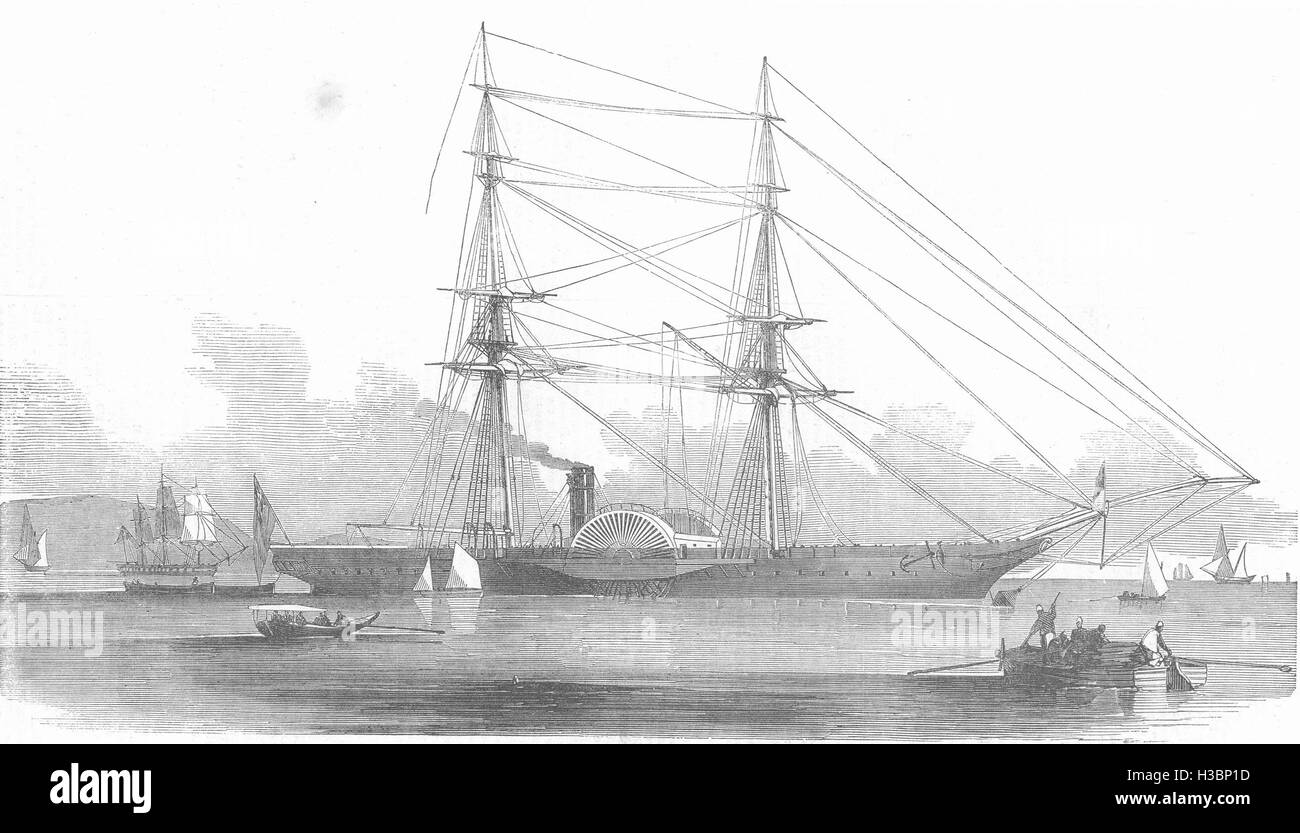 Les navires la frégate à vapeur Feroze 1852. L'Illustrated London News Banque D'Images