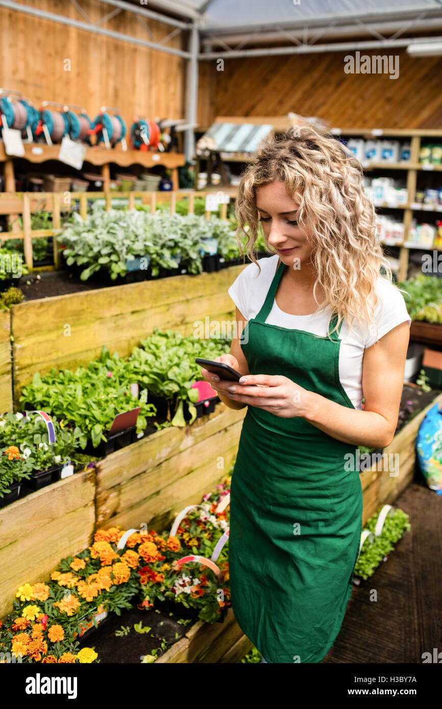 Female florist using mobile phone Banque D'Images Female florist using mobile phone Banque D'Images