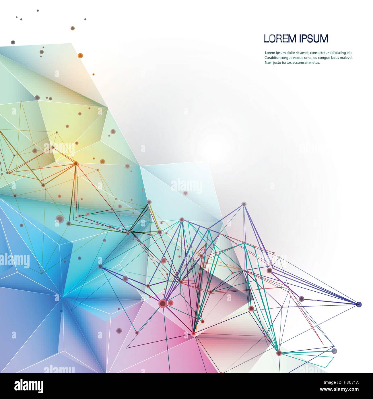 Géométrie vectorielle, polygonale Polygone ( ) dans la molécule modèle Triangle forme la structure. Multicolore, bleu, fond vert Illustration de Vecteur