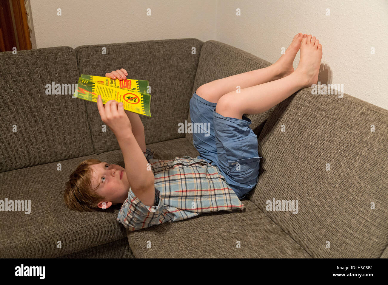 Young boy reading a book Banque D'Images