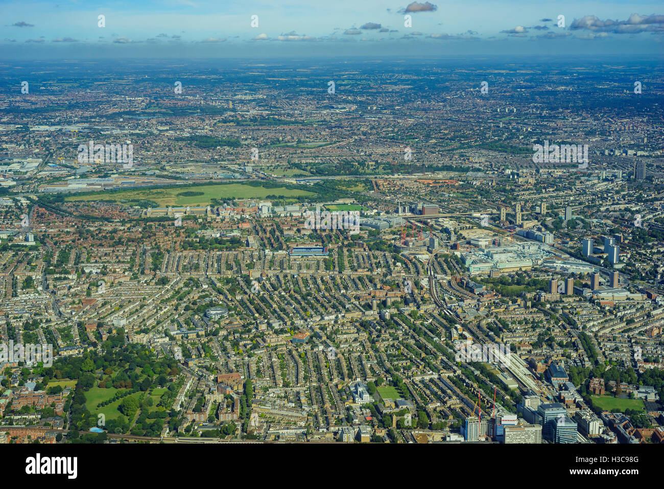 Vue aérienne de West Acton, East Acton, Emlyn Gardens, Bedford Park, White City, Shepherd's Bush de Londres, Royaume-Uni Banque D'Images
