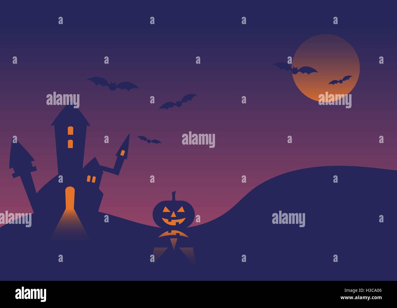 Château de l'événement Halloween Pumpkin crépuscule nuit background vector illustration Illustration de Vecteur