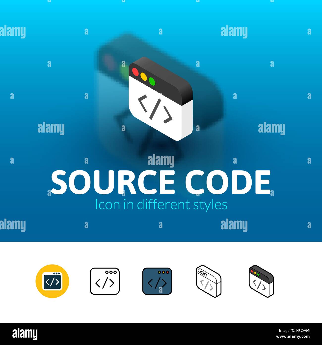 Code source dans l'icône de style différent Illustration de Vecteur