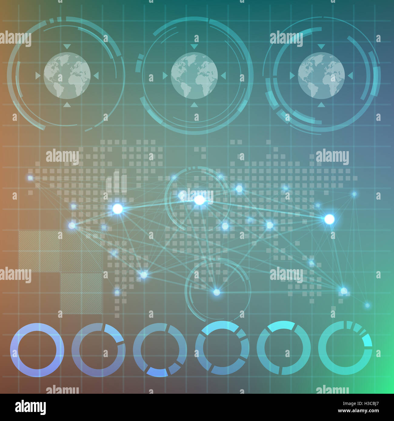 L'infographie futuriste avec des éléments d'interface utilisateur sur l'HUD fond sombre. Banque D'Images