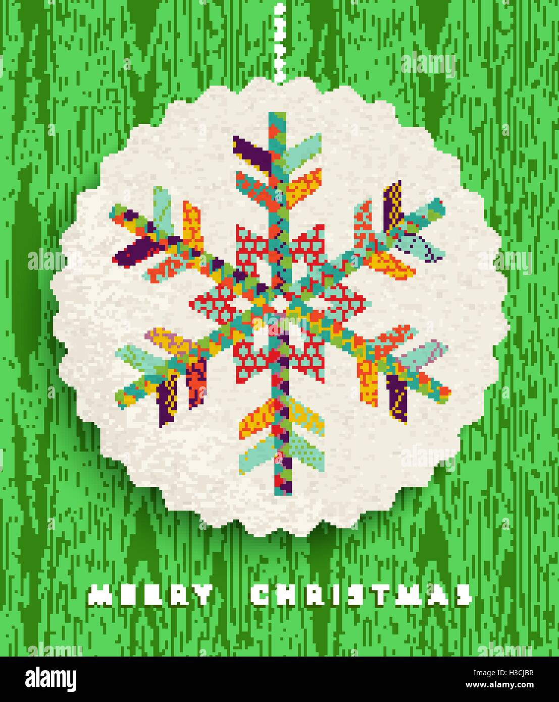 Joyeux Noël carte de souhaits design, illustration réalisée flocon colorés de formes géométriques et heureux de couleurs. Vecteur EPS10 Illustration de Vecteur
