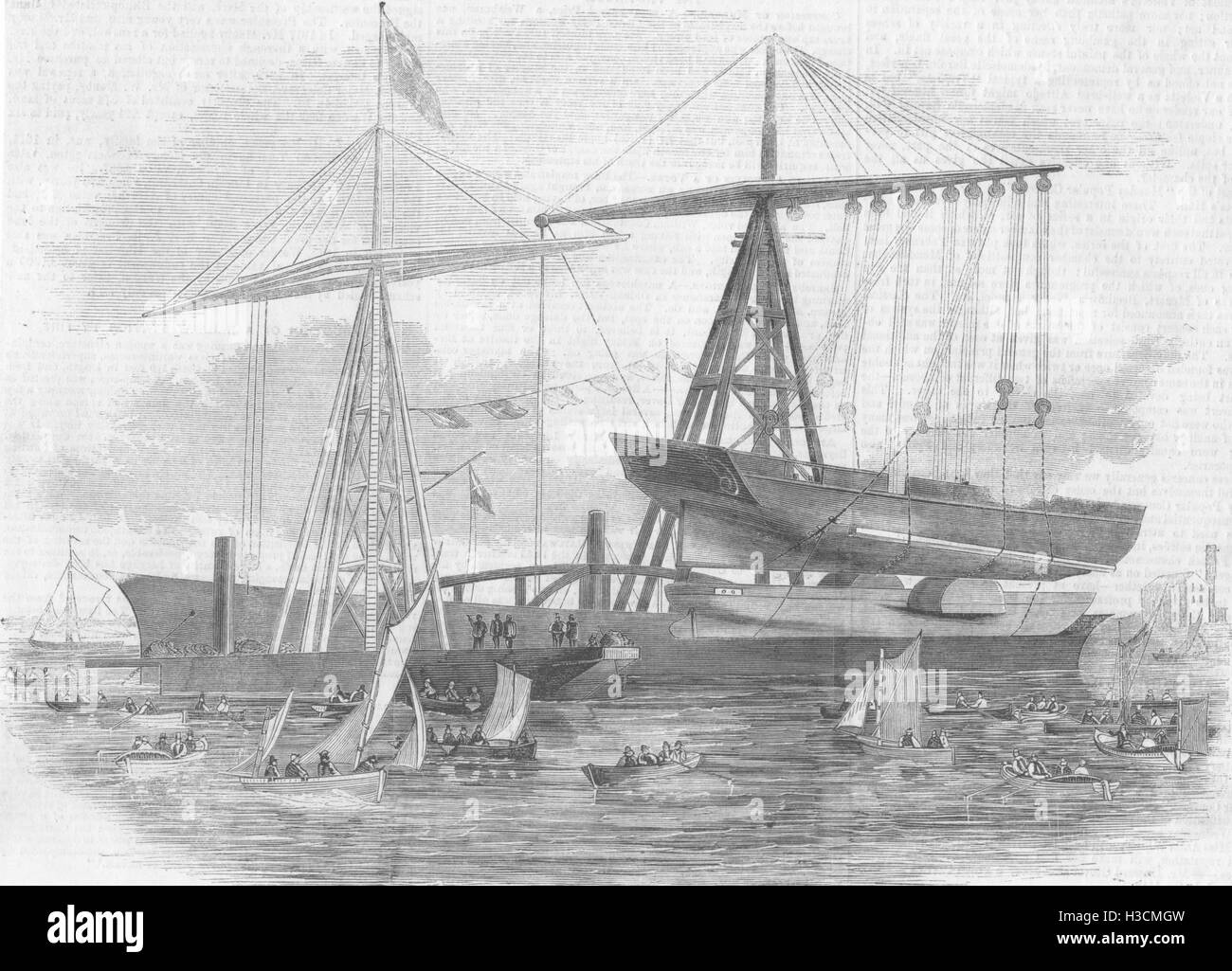 Levée de l'ingénierie & Foreingen 1859 brevet Watersprite Derrick. L'Illustrated London News Banque D'Images