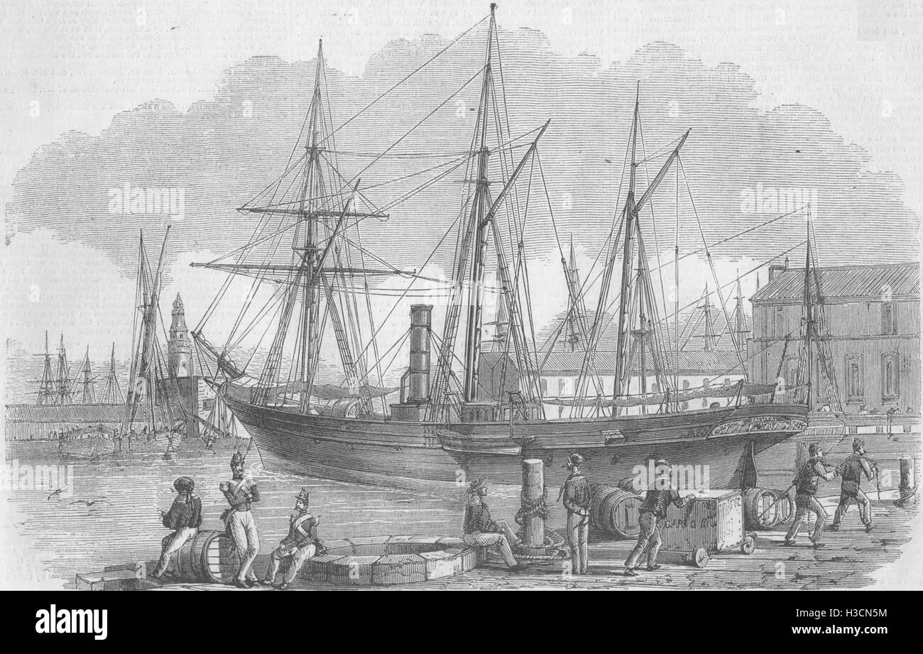 Italie Le "Cagliari' à l'ancre dans le bassin à Naples 1858. L'Illustrated London News Banque D'Images