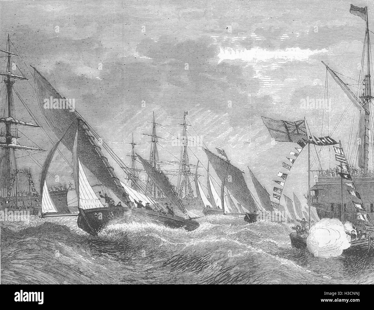 Espagne Channel fleet, régates à Vigo-Sultan Pinasse de gagner de l'Admiral's Cup 1874. Le graphique Banque D'Images