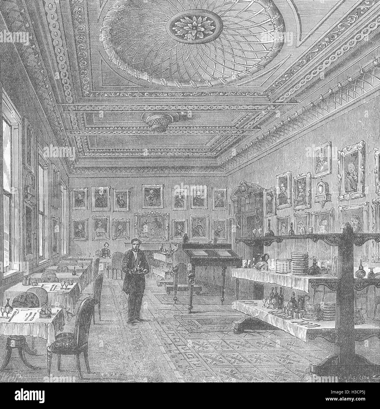 Londres Salle à manger du Garrick Club c1880. 'Ancienne et Nouvelle Londres', Cassell & Co Banque D'Images