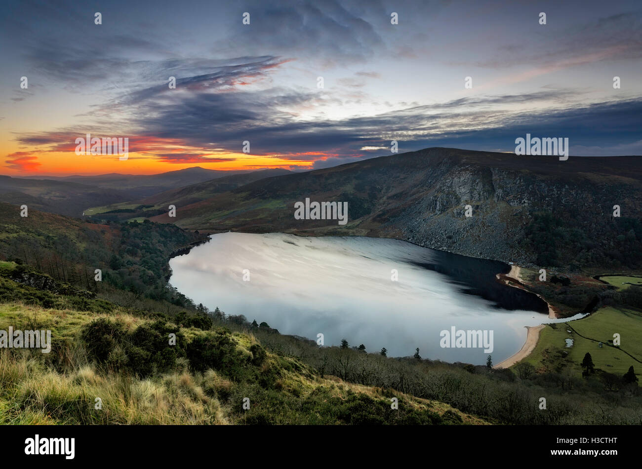 Coucher du soleil dans les montagnes de Wicklow, Irlande Banque D'Images