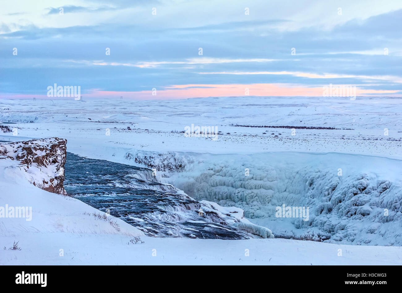 Vue de l'Islande en paysage neige hiver jour clair Banque D'Images