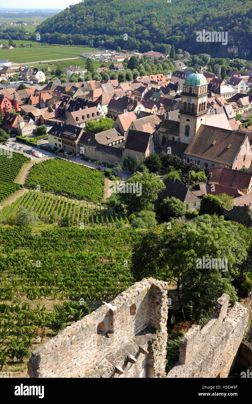 La vue de Kaysersberg, France et son vignoble de Château de Kaysersberg. Banque D'Images
