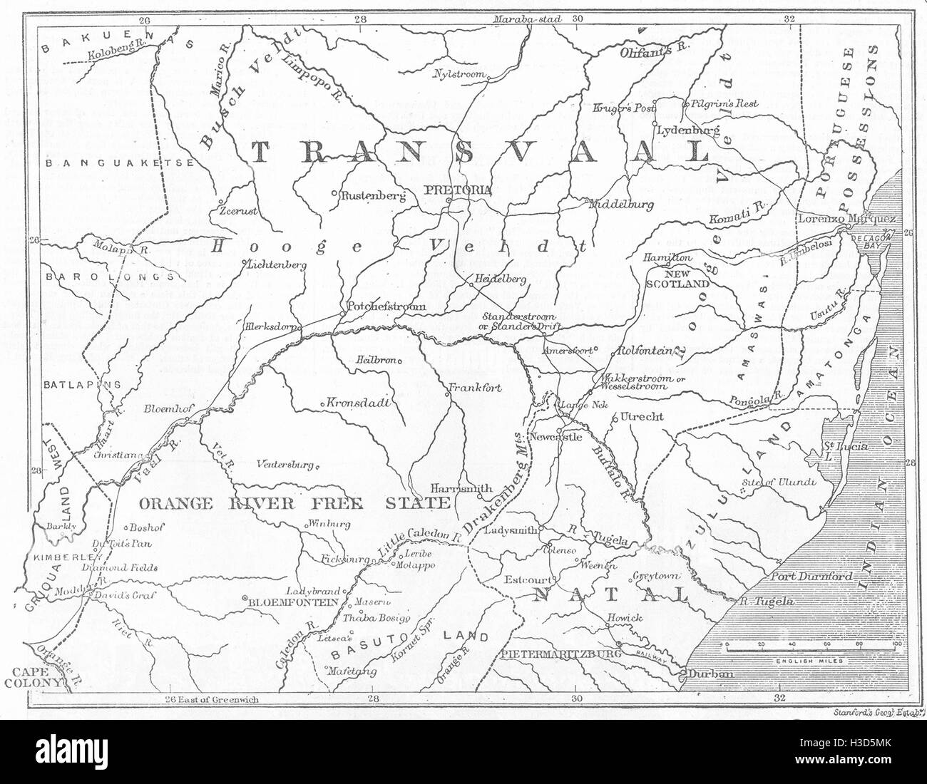 Afrique du Sud Carte de l' Ouest et les provinces voisines 1881. L'Illustrated London News Banque D'Images