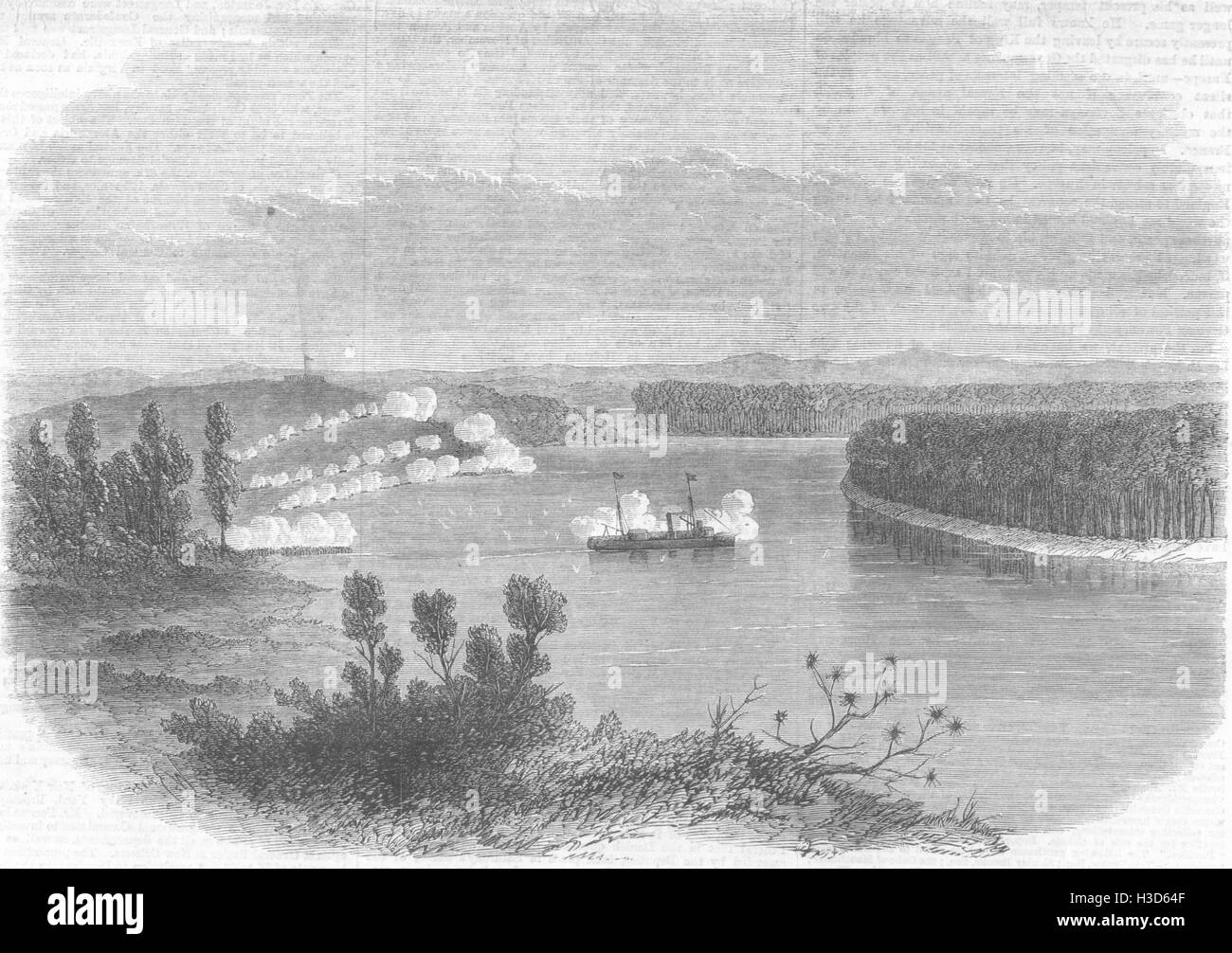 La NOUVELLE ZELANDE Gun-Boat Meremere Pionnier de la rivière Waikato, reconnaissances, 1864. L'Illustrated London News Banque D'Images