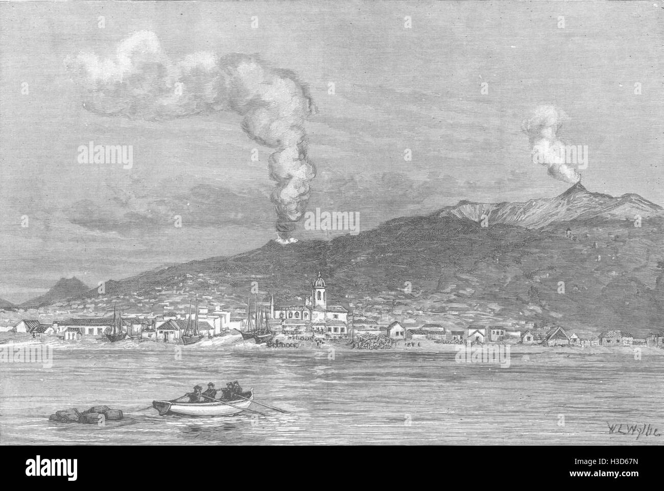 Italie La récente éruption de l'Etna, en Sicile-vue du nouveau Cratère, 1886. Le graphique Banque D'Images