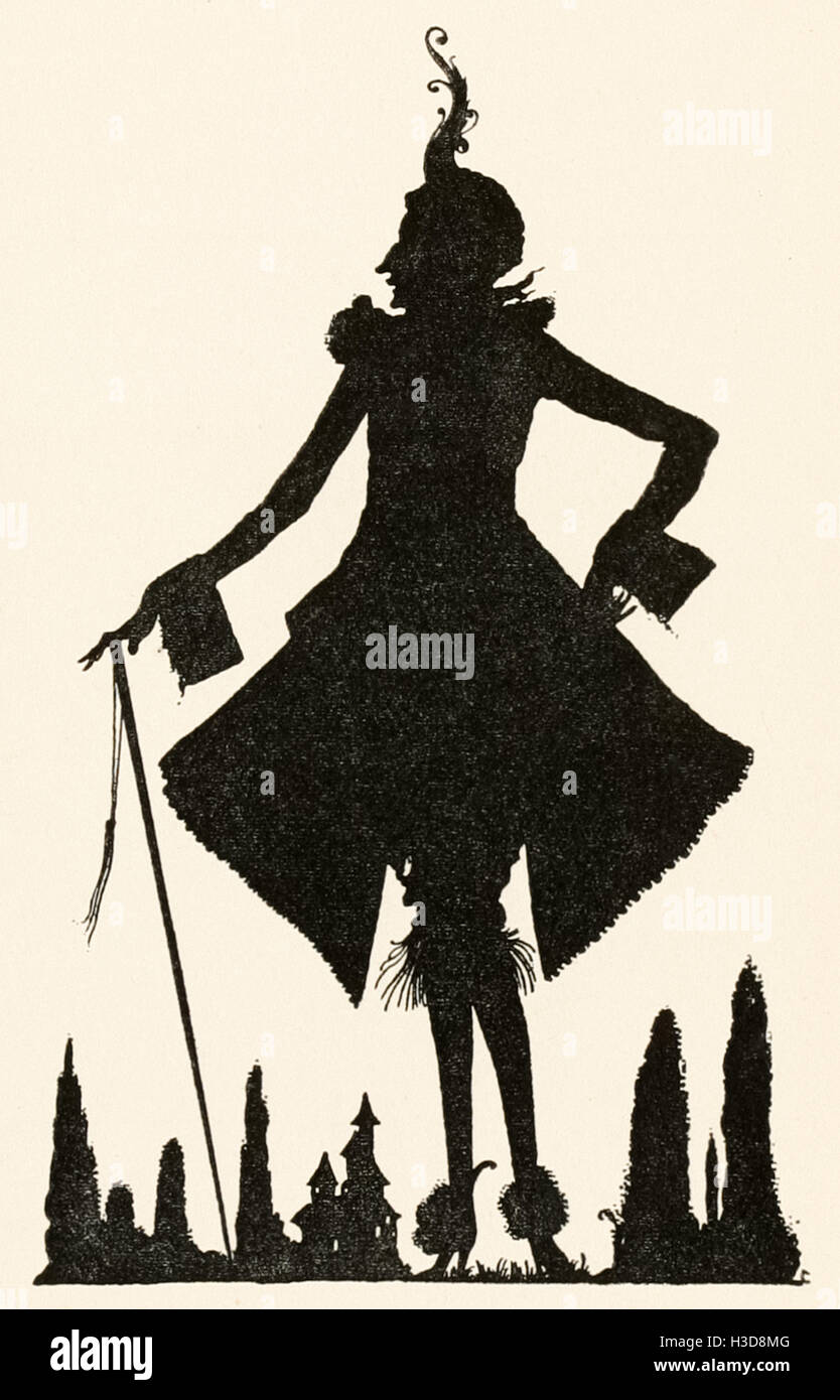 Silhouette du Prince Riquet avec la Tuft. Illustration tirée de « Riquet avec le tuet » de Harry Clarke (1889-1931). Photographie d'une lithographie originale publiée en 1922. Crédit : Collection privée / AF Fotografie Banque D'Images