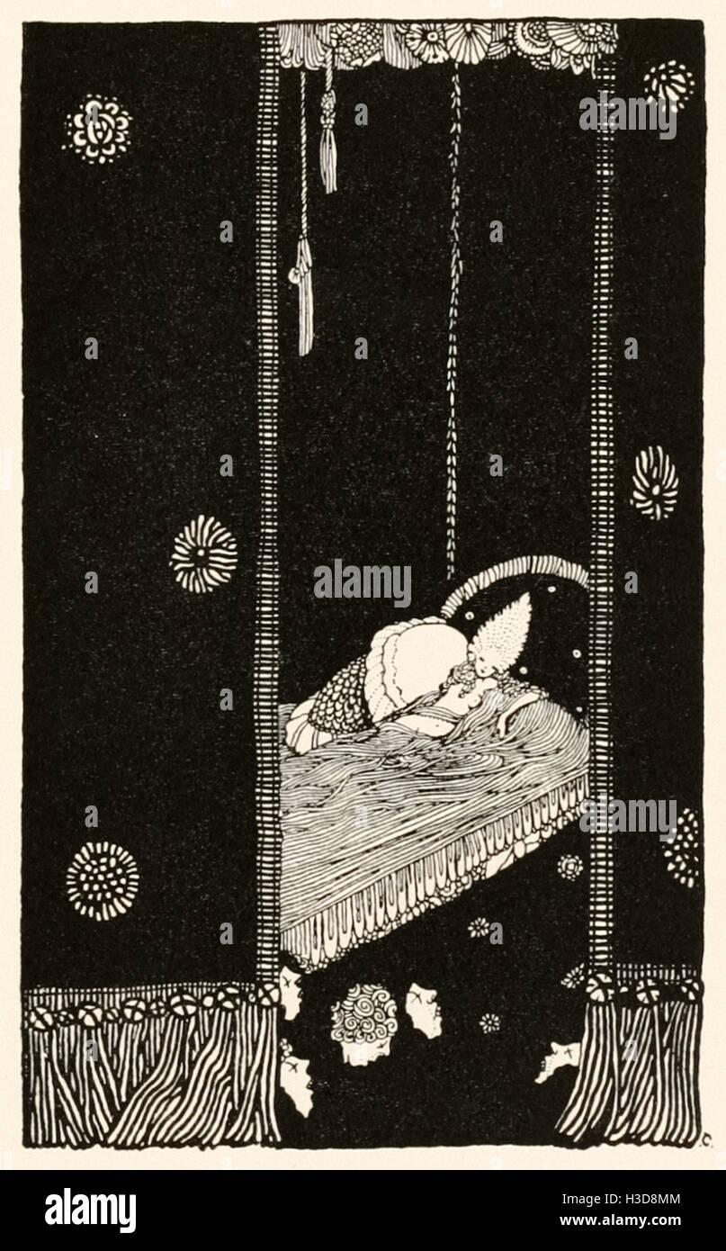 La princesse perdue dans un sommeil enchanté. Illustration de "The Sleeping Beauty in the Wood' par Harry Clarke (1889-1931). Voir la description pour plus d'informations. Banque D'Images
