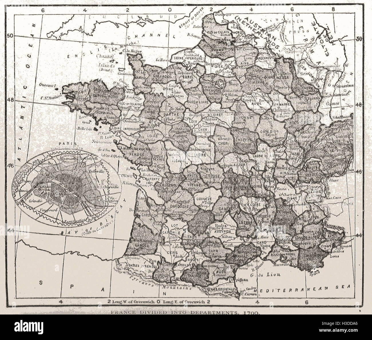 La FRANCE SE DIVISE EN 1790 Départements Banque D'Images