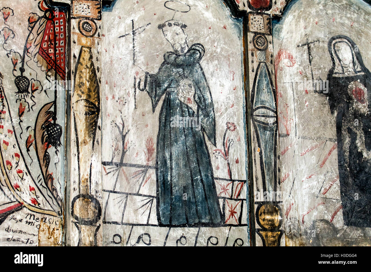19e siècle peinture d'un saint franciscain à Nuestra Señora del Sagrado Rosario (1805), Truchas, New Mexico, USA. Banque D'Images