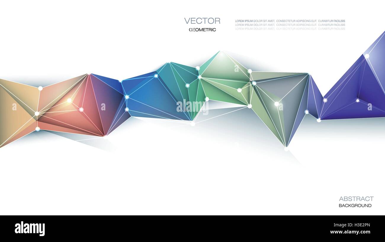 Géométrie vectorielle, polygonale Polygone ( ) dans la molécule modèle Triangle forme la structure. Multicolore, bleu, fond vert Illustration de Vecteur