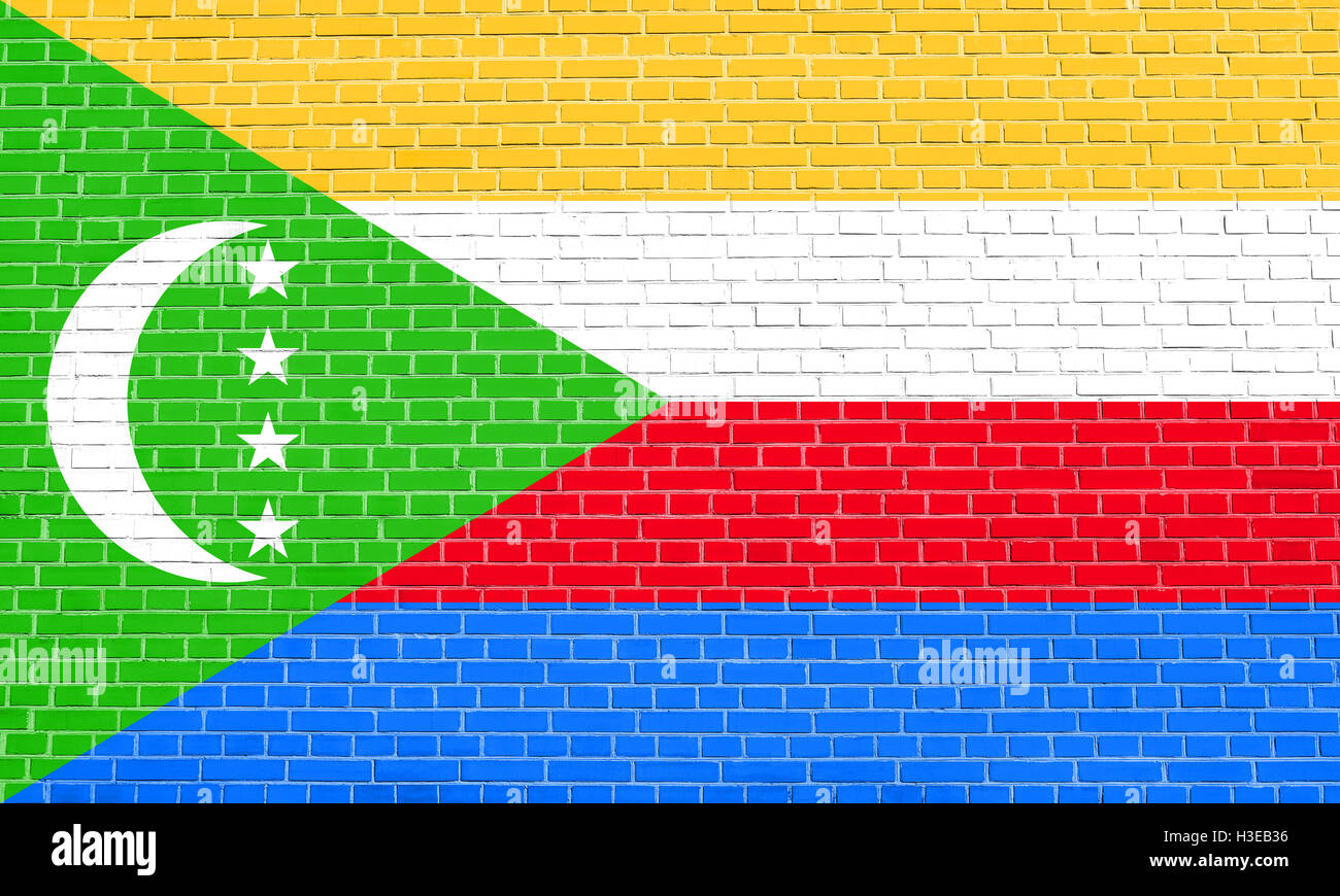 Drapeau officiel national comorien. Symbole patriotique africaine, bannière, élément, arrière-plan. Les dimensions exactes. Bonne taille, couleur Banque D'Images