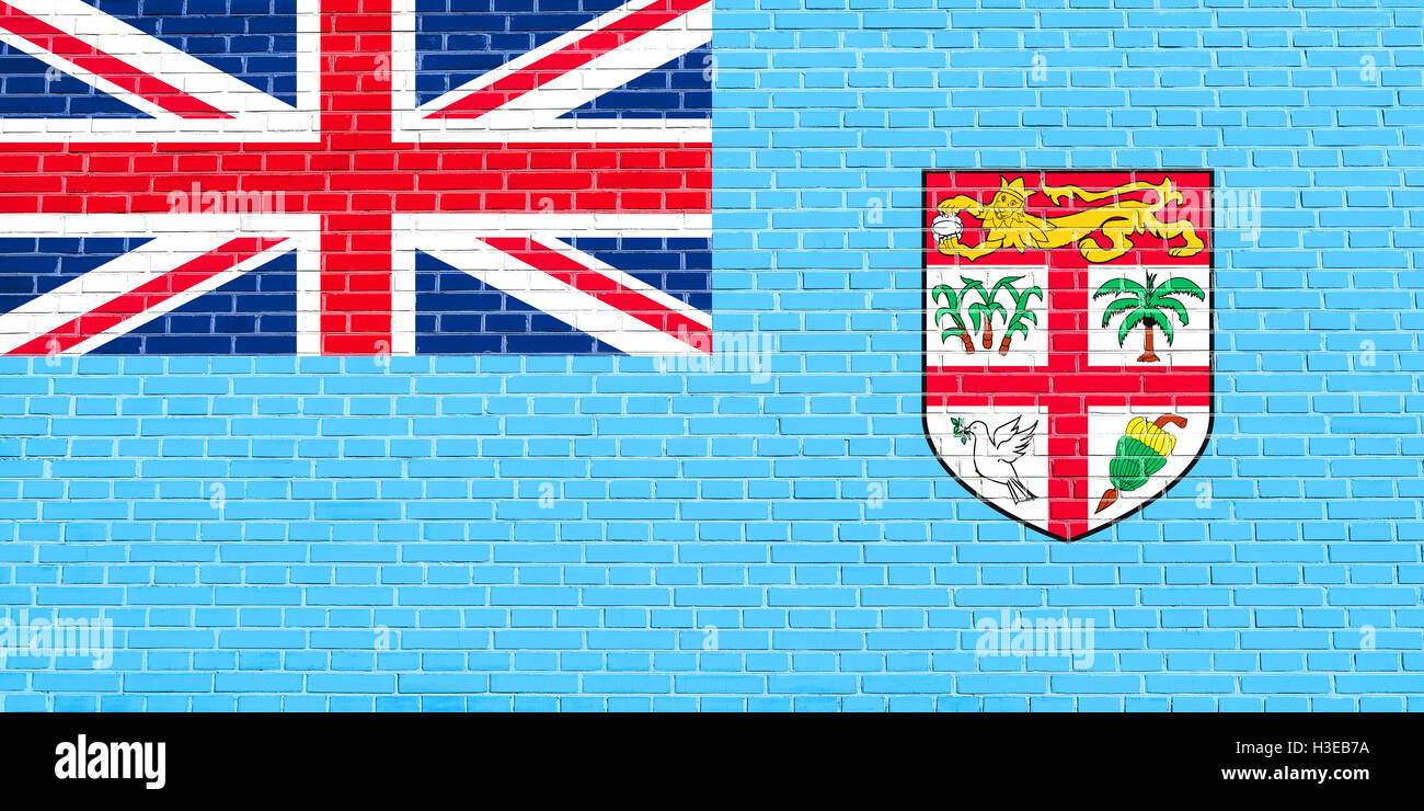 Drapeau officiel national fidjien. Symbole patriotique, bannière, élément, arrière-plan. Les dimensions exactes. Bonne taille, couleurs. Banque D'Images