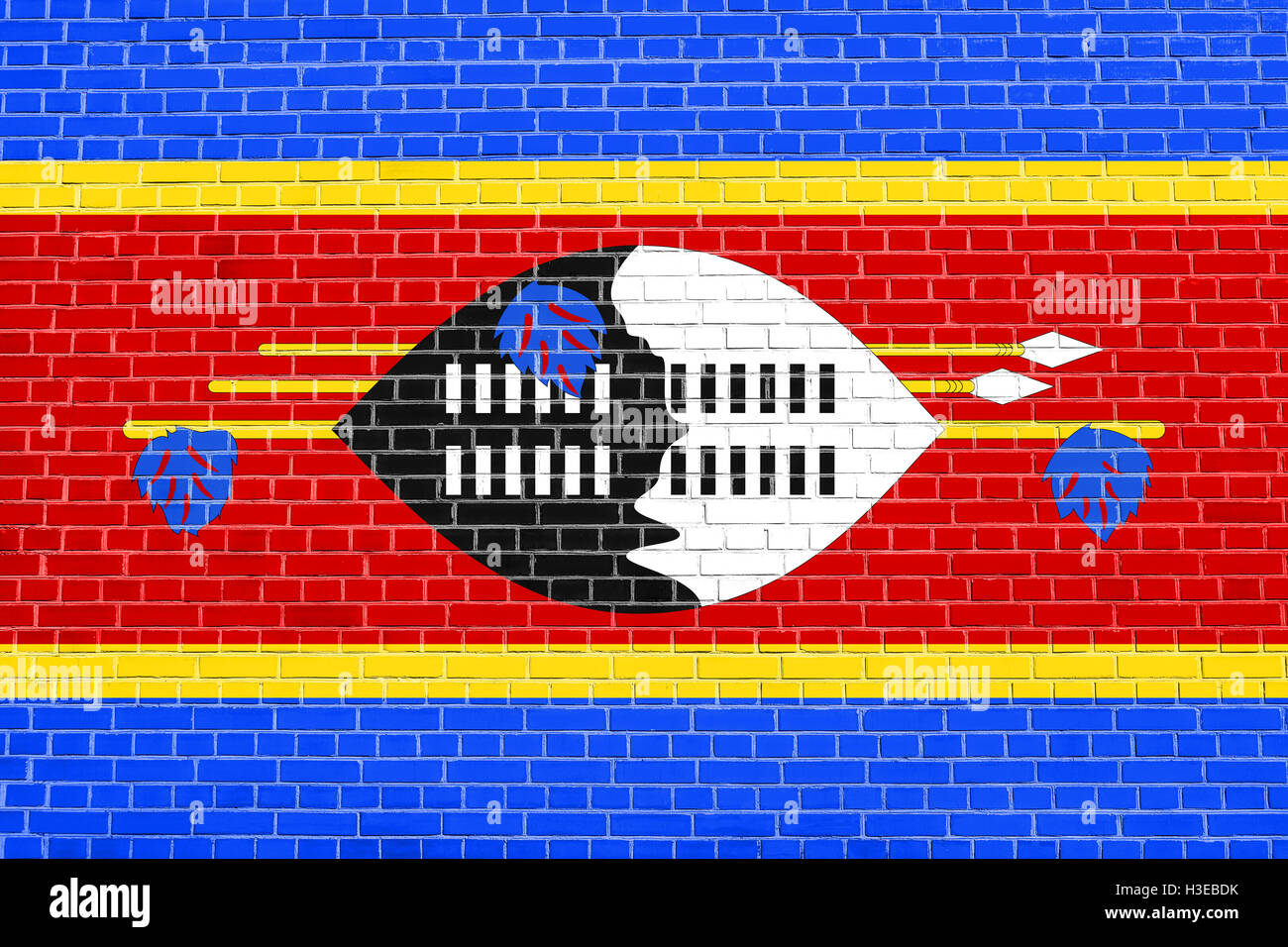 Drapeau officiel national swazi. Symbole patriotique, bannière, élément, arrière-plan. Les dimensions exactes. Bonne taille, couleurs. Banque D'Images
