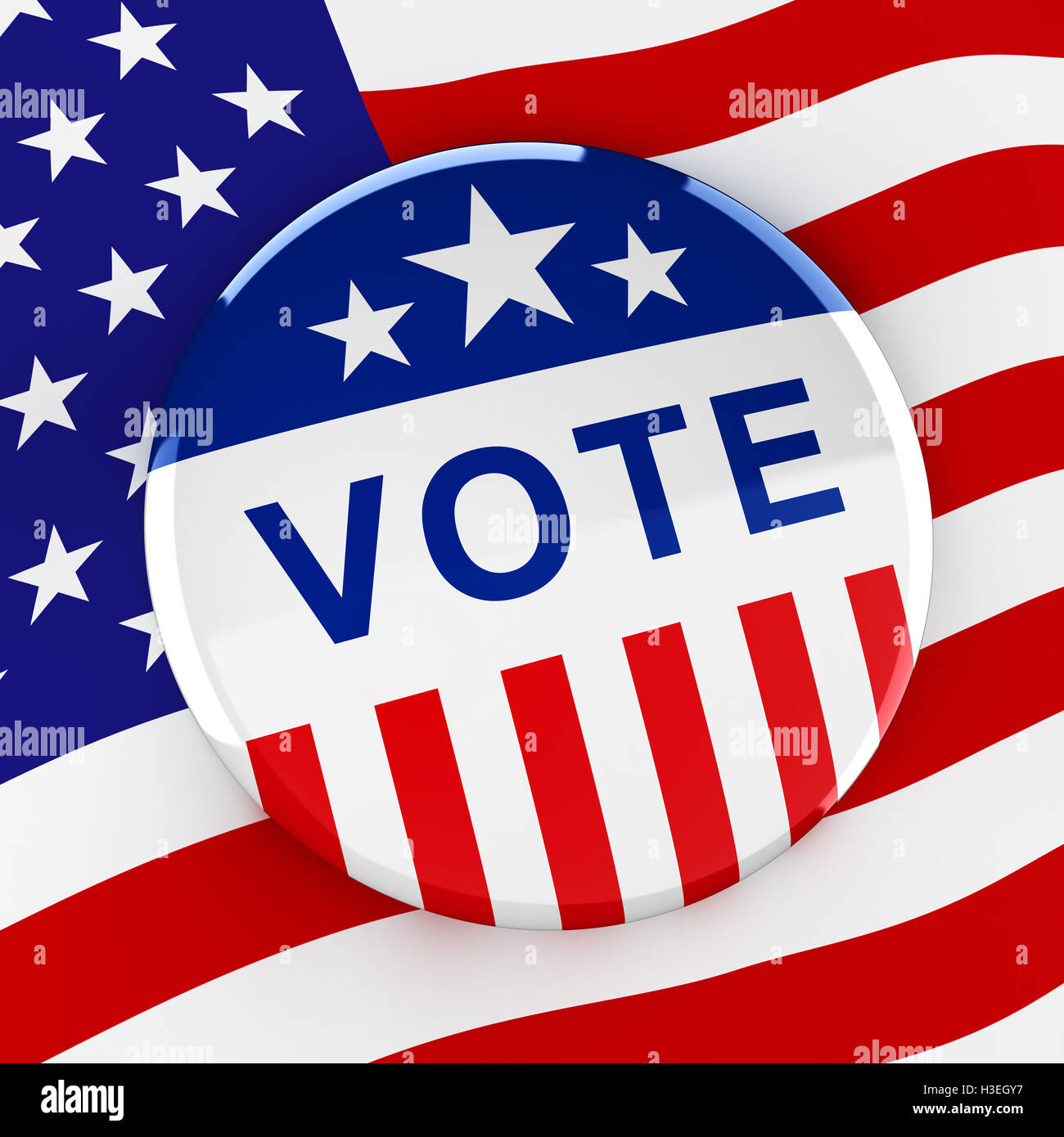 Bouton de vote sur drapeau américain rendu 3d - l'arrière-plan Banque D'Images