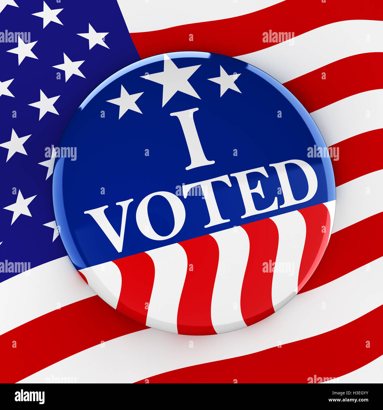 Bouton de vote sur drapeau américain rendu 3d - l'arrière-plan Banque D'Images