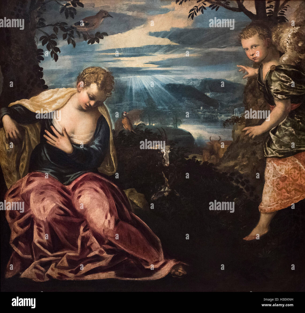 Jacopo Robusti Tintoretto - (1518-1594), l'Annonciation à la femme de Manoah, ca. 1555-1558. Banque D'Images