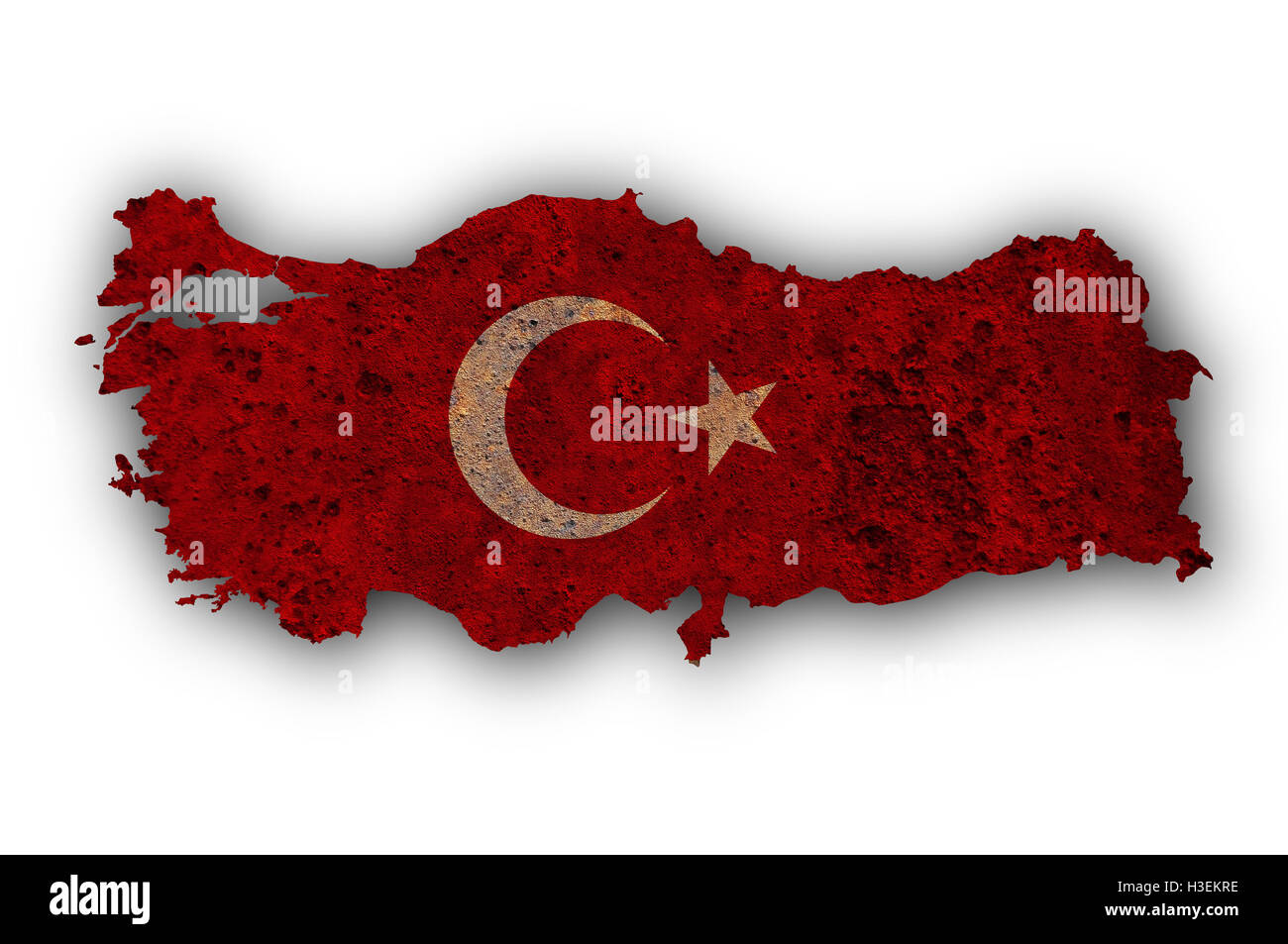 La carte et drapeau de la Turquie sur métal rouillé Banque D'Images