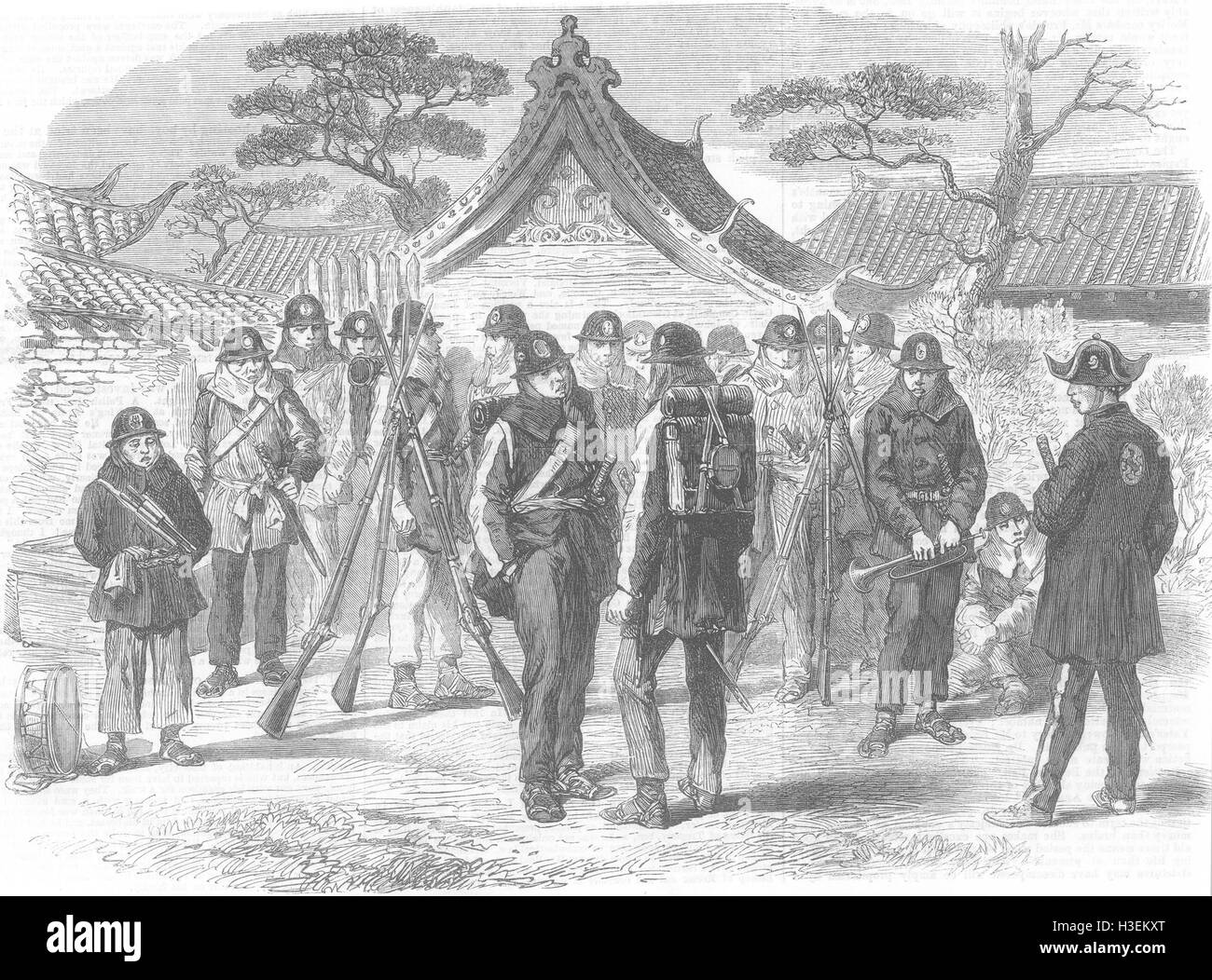 Le Japon garde du magnat britannique, quarts, Osaka 1867. Illustrated London News Banque D'Images