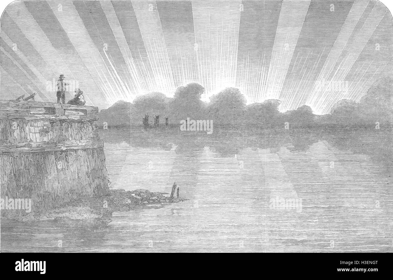 FRANCE Aurora Borealis, vu de la jetée, Boulogne 1853. Illustrated London News Banque D'Images